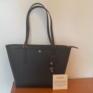 Ralph Lauren Black Leather Tote Handbag